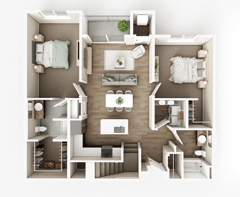 Floor plan for 2 beds, 3 baths, 1661 sqft